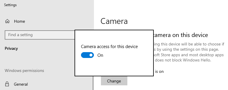 Allow access to the camera on this device