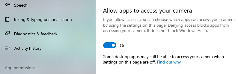 Allow apps to access your camera